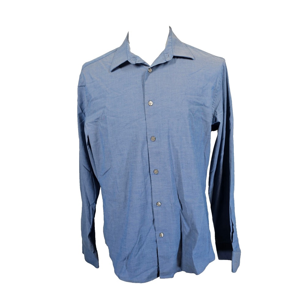 Geoffrey Beene Slim Fit Blue Long Sleeve Button-Up Shirt Flex Collar Stretch L